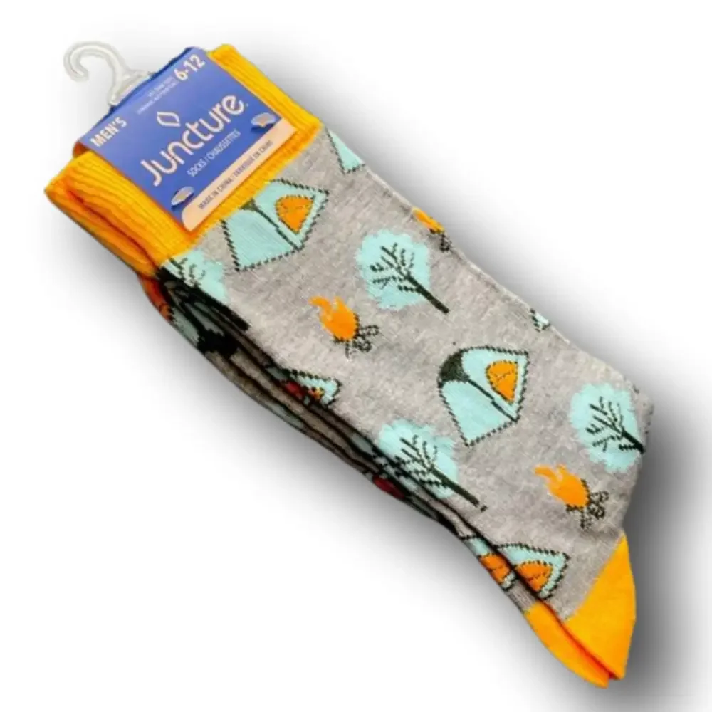 3/$18 Camping Tents, Trees, & Campfires Funny Novelty Crew Socks - Brand New
